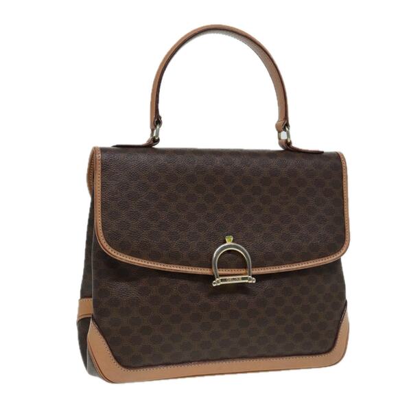 CELINE Macadam Canvas Hand Bag Pvc Leather Brown Gold - Picture 1 of 16